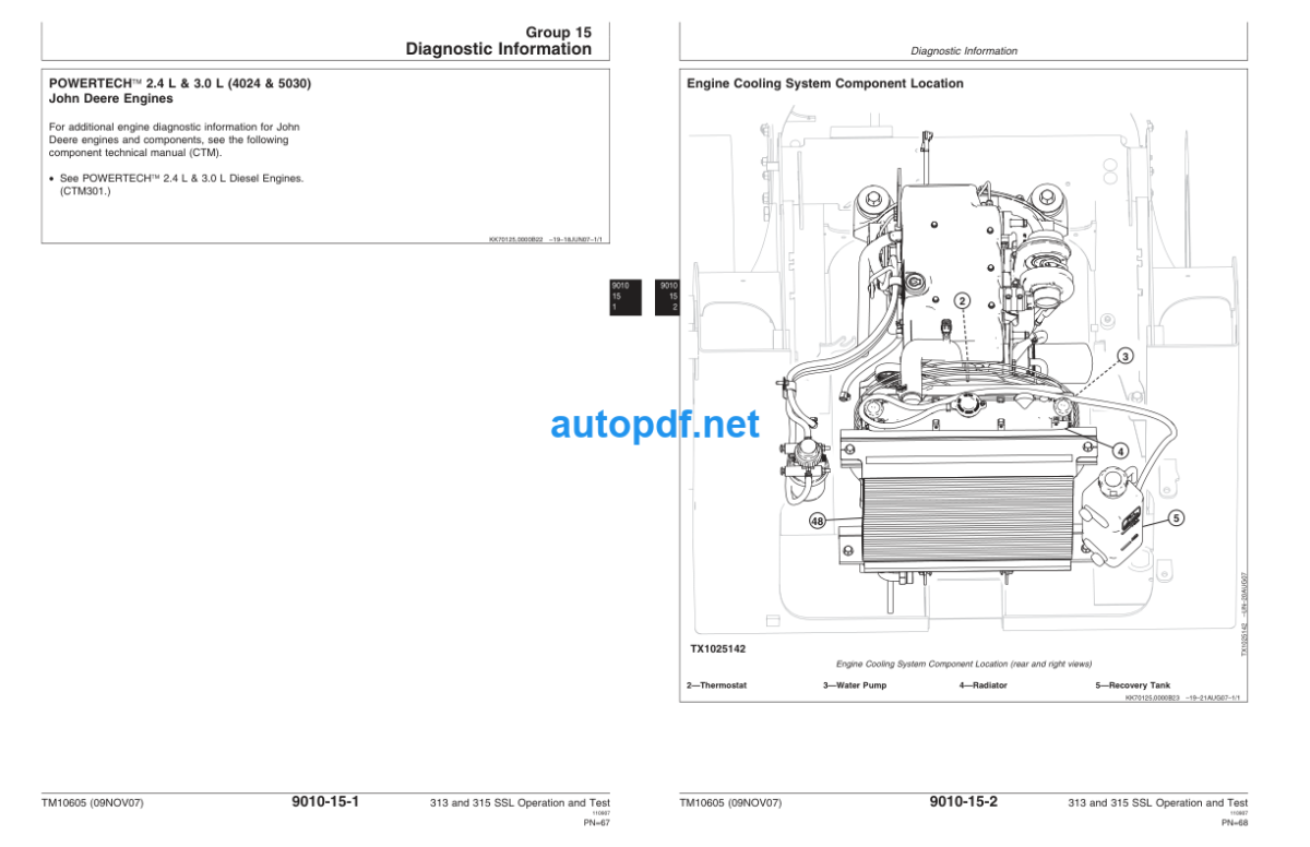 313 and 315 Skid Steer Loader Operation and Test Technical Manual