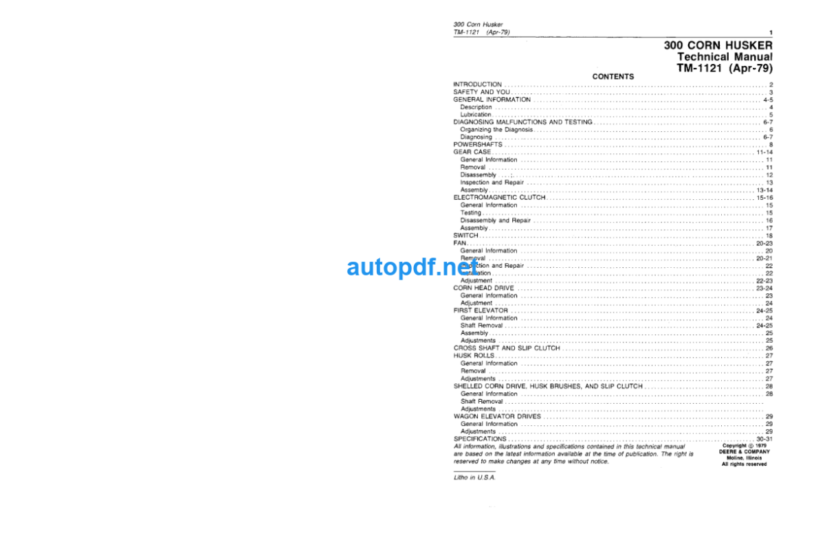 300 Corn Husker Technical Manual (TM1121)