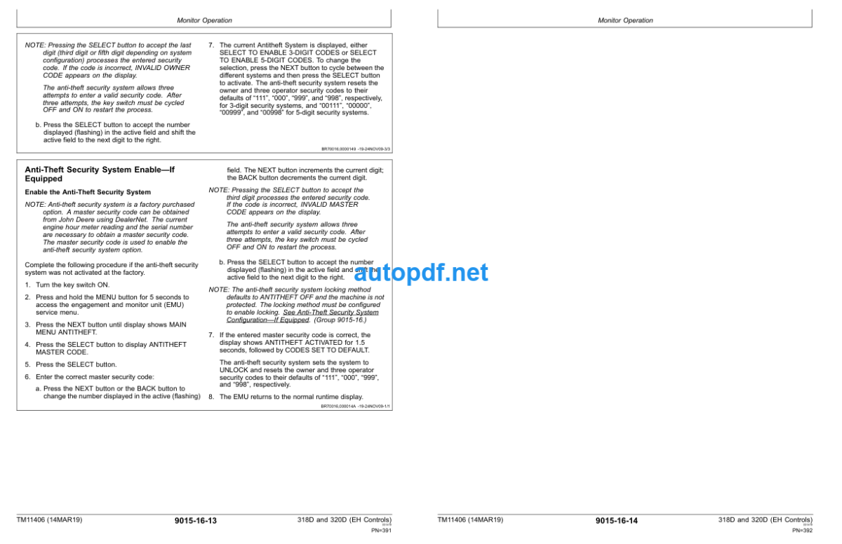 318D and 320D Skid Steer Loader Operation and Test (EH Controls) Technical Manual (TM11406)