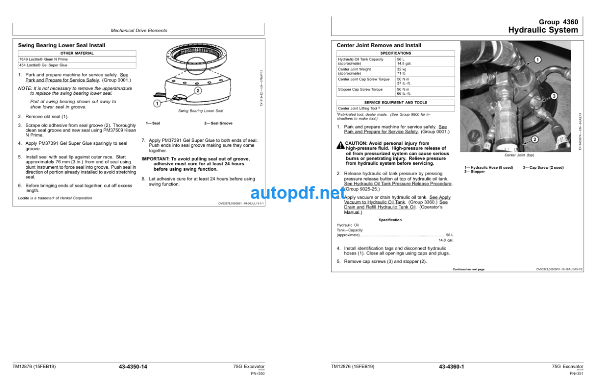 75G Excavator Repair Technical Manual (TM12876)