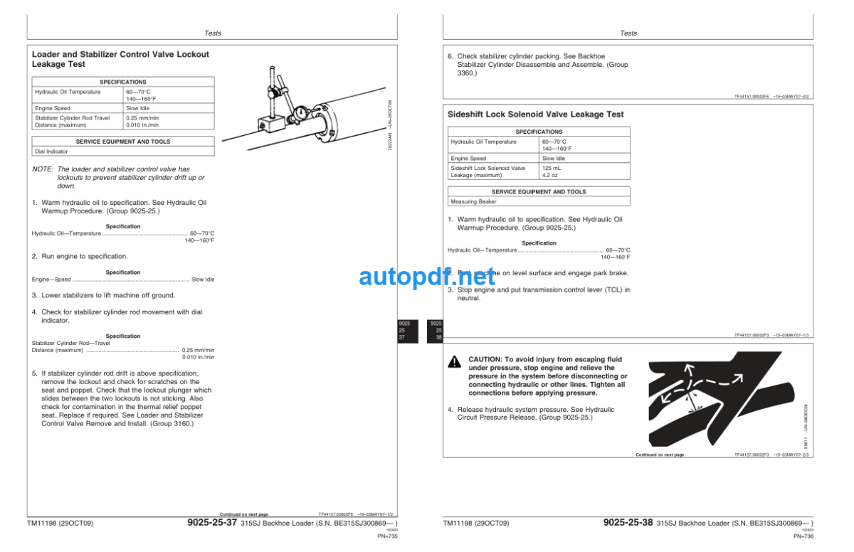 315SJ Backhoe Loader Operation and Test Technical Manual