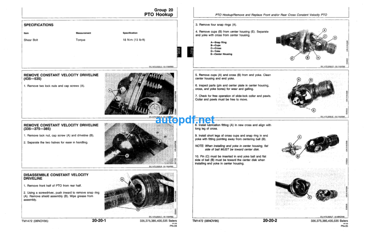 335 375 385 435 and 535 Round Balers Technical Manual (TM1472)