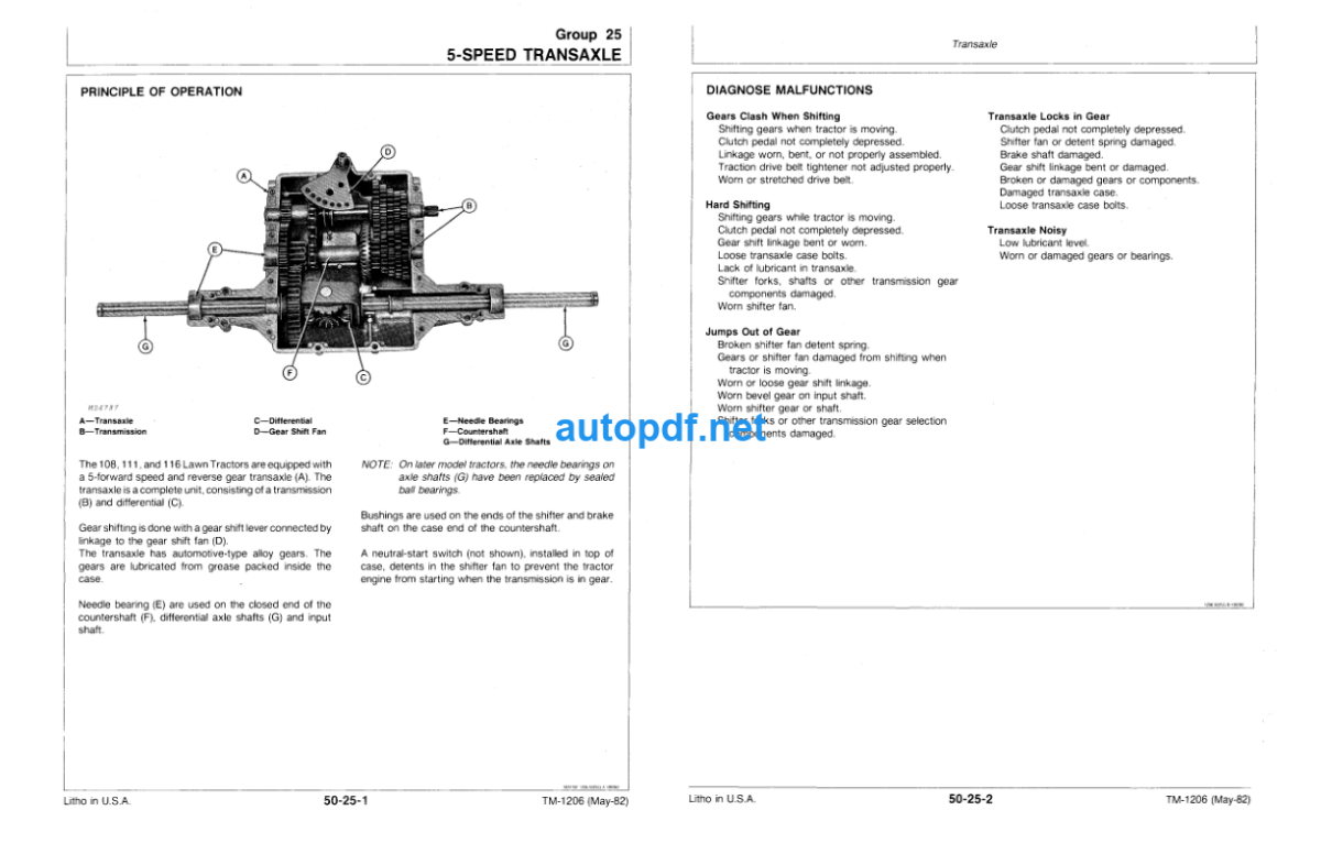 108 111 111H 112L and 116 Lawn Tractors Technical Manual (TM1206)