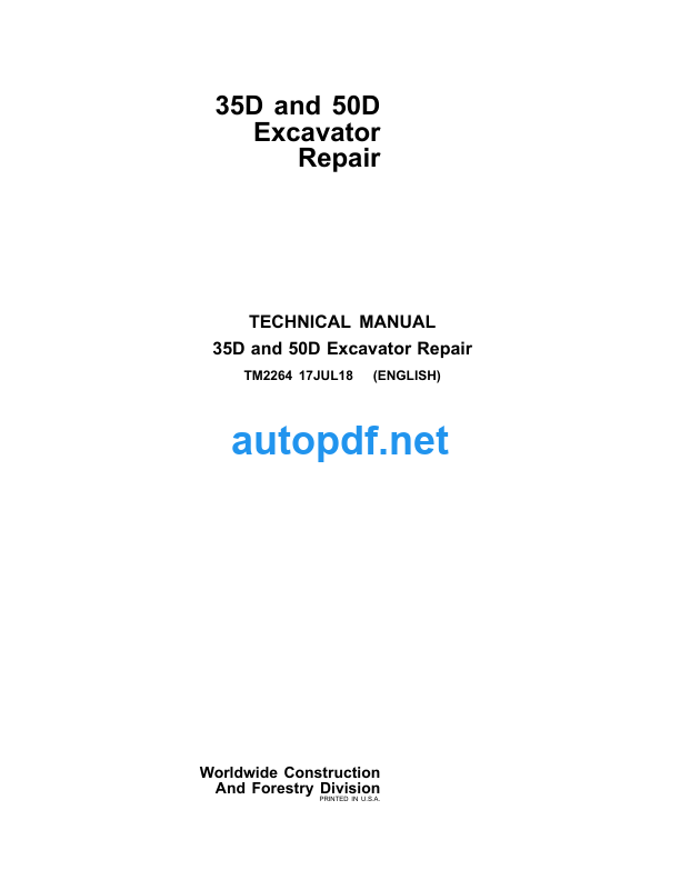 35D and 50D Excavator Repair Technical Manual (TM2264)