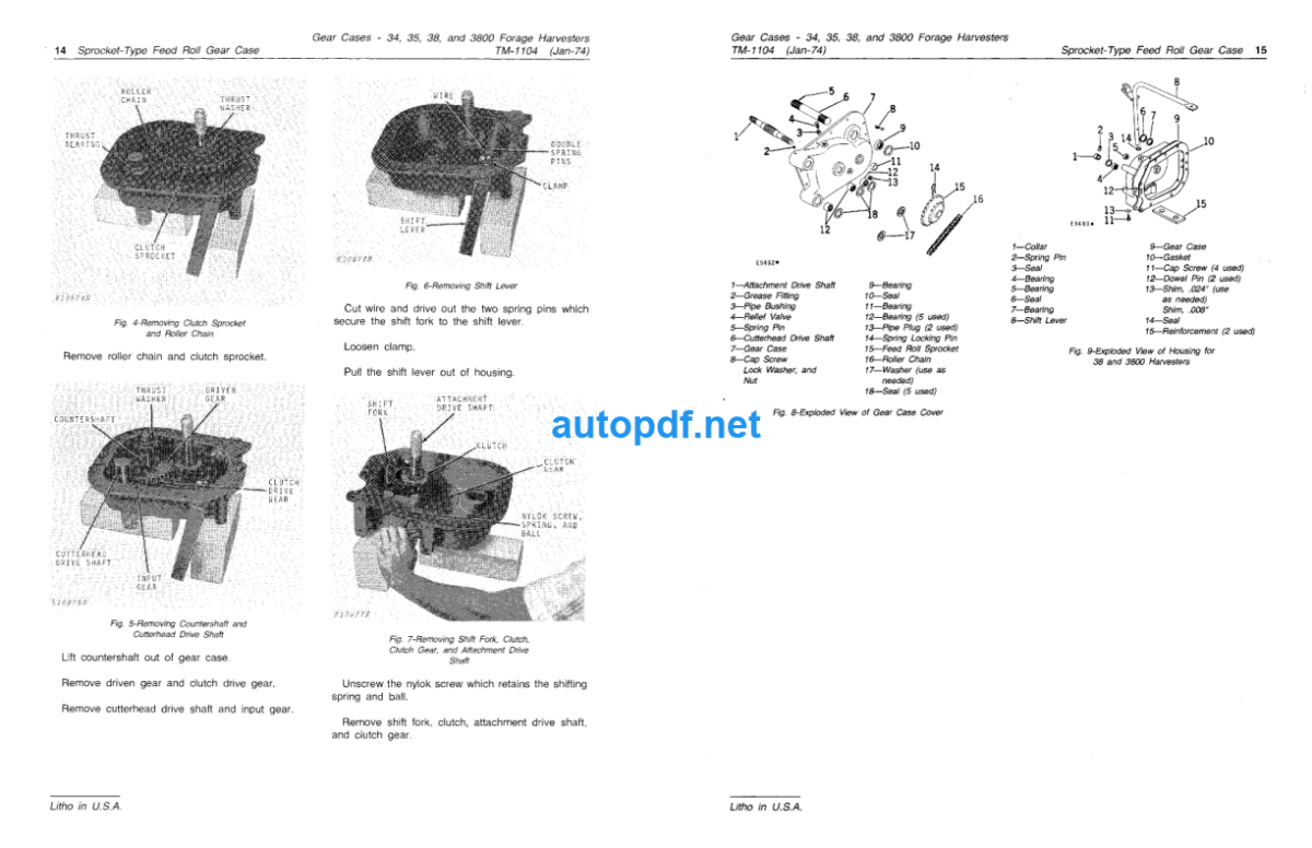 34 35 38 and 3800 Forage Harvester Gear Cases Technical Manual (TM1104)