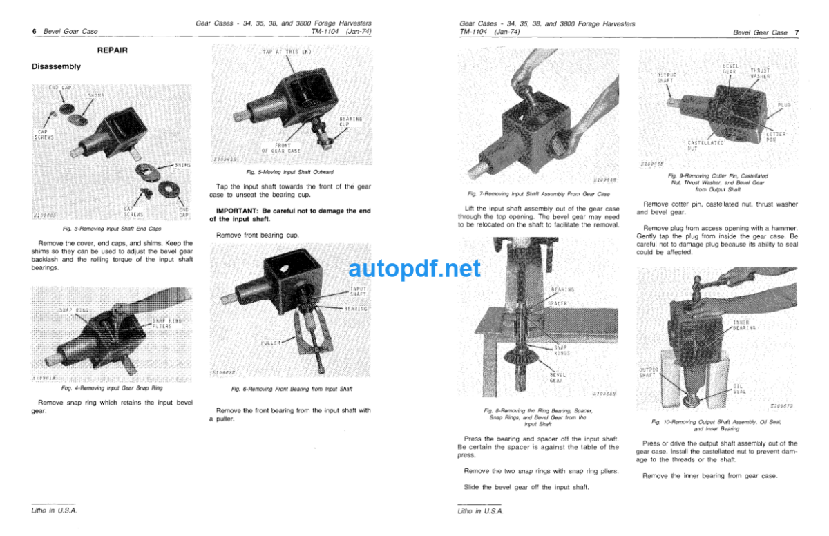 34 35 38 and 3800 Forage Harvester Gear Cases Technical Manual (TM1104)