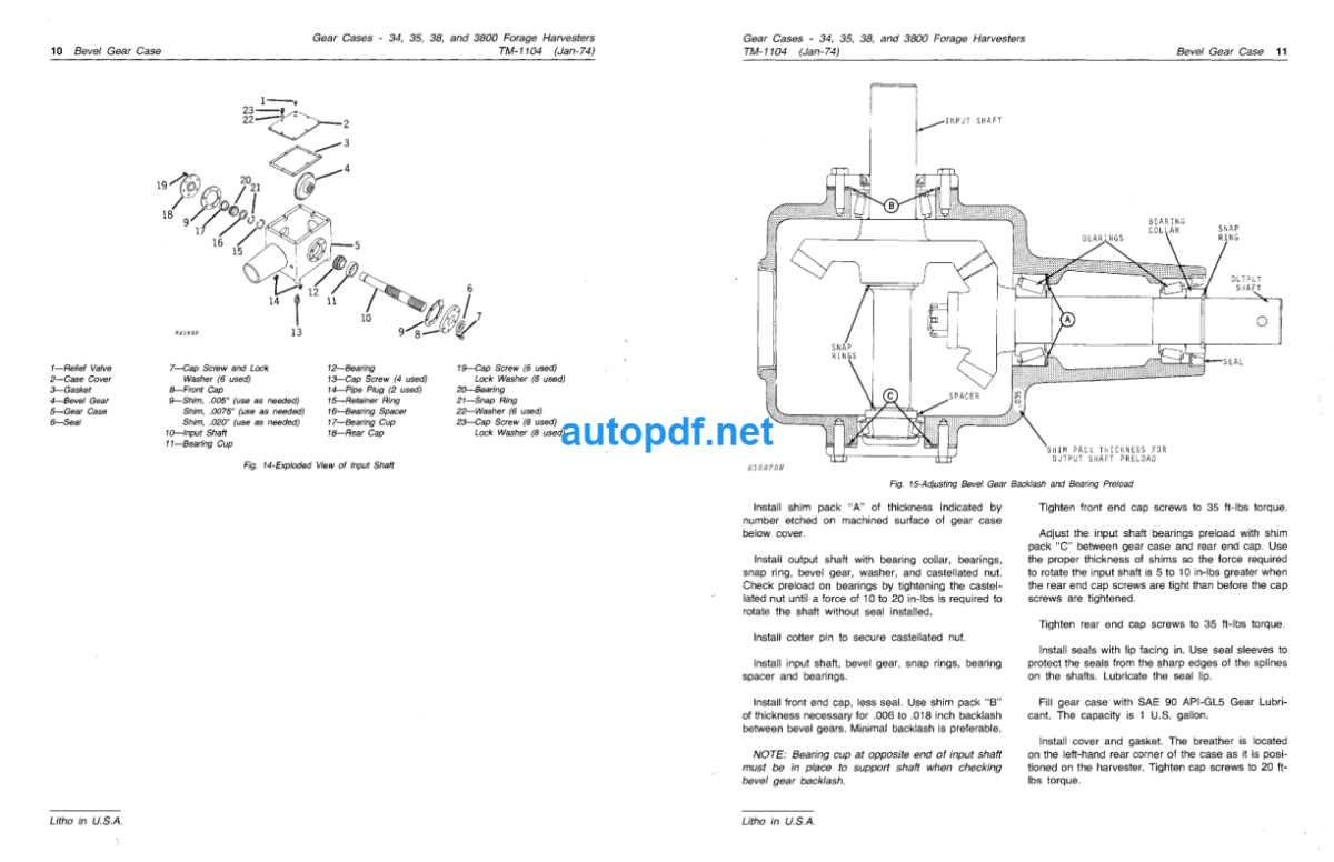 34 35 38 and 3800 Forage Harvester Gear Cases Technical Manual (TM1104)