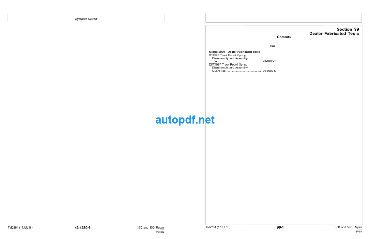 35D and 50D Excavator Repair Technical Manual (TM2264)