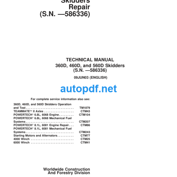 360D, 460D, 560D Skidders Repair TECHNICAL MANUAL