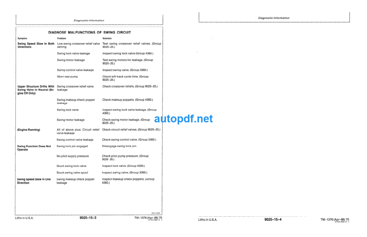 70 Excavator Repair Operation and Test Technical Manual (TM1376)