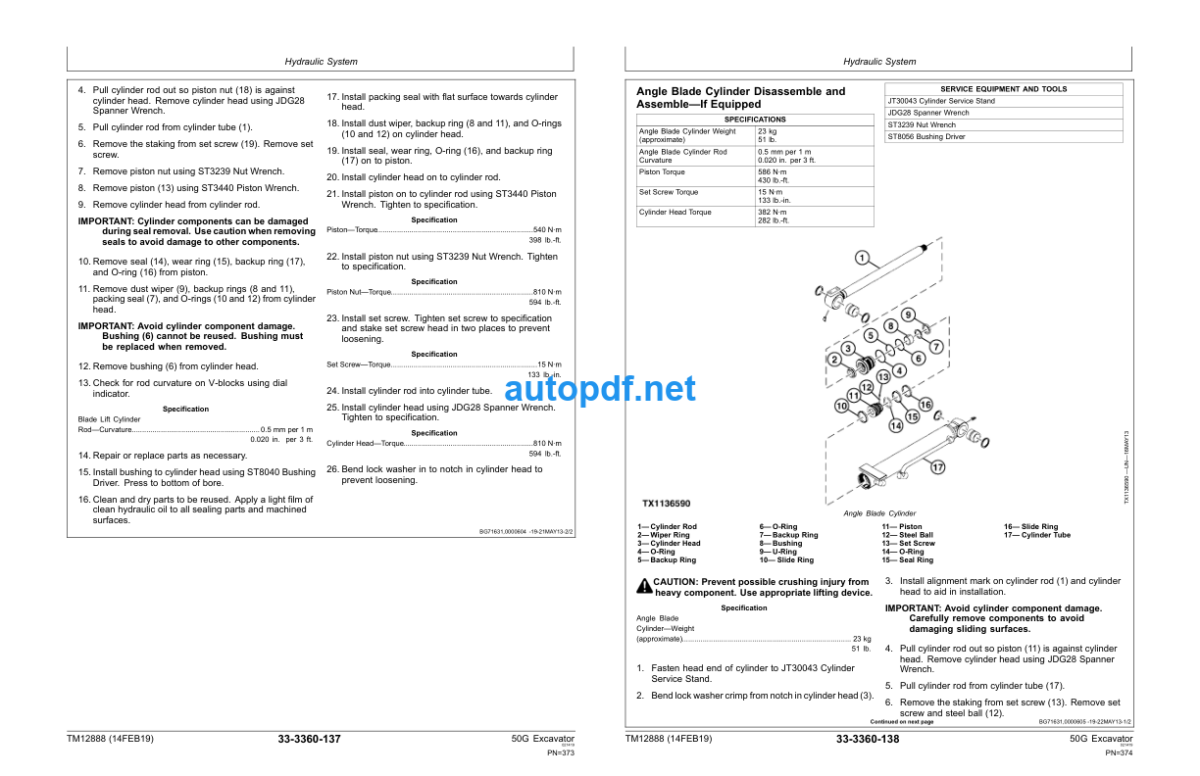 50G Excavator Repair Technical Manual (TM12888)