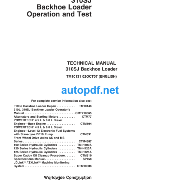 310SJ Backhoe Loader Operation and Test Technical Manual TM10131 02OCT07