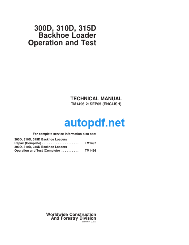 300D 310D 315D Backhoe Loaders Operation and Test Technical Manual