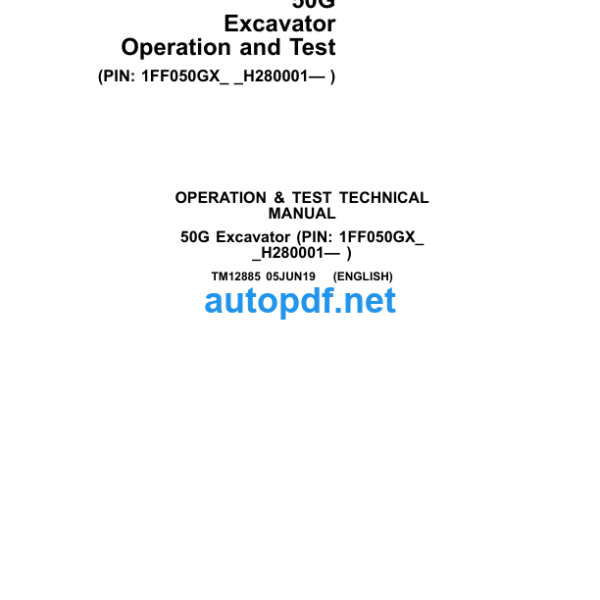 50G Excavator Operation and Test Technical Manual (TM12885)