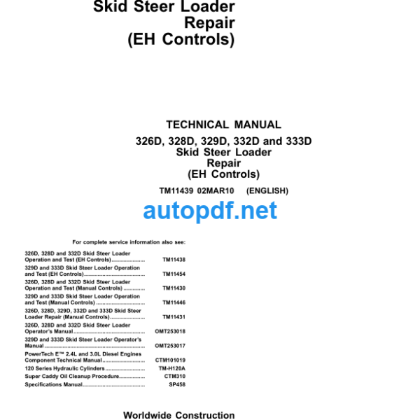 326D 328D 329D 332D and 333D Skid Steer Loader Repair (EH Controls) Technical Manual