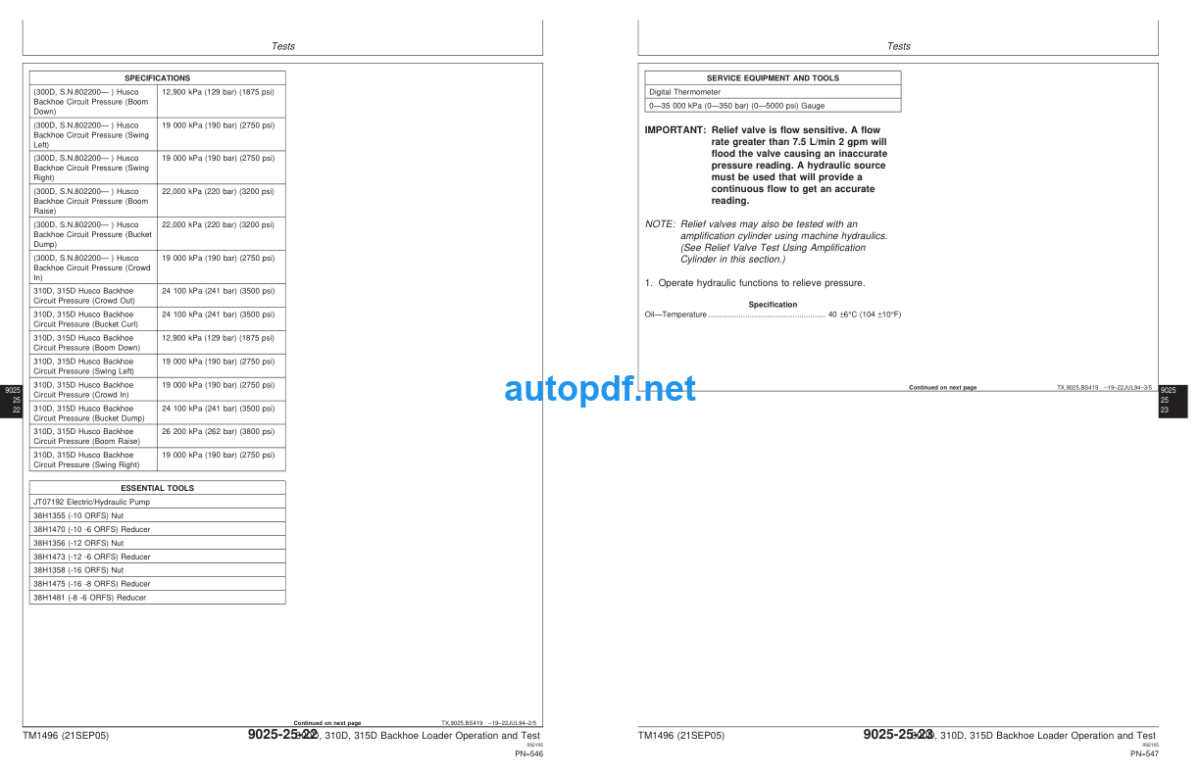 300D 310D 315D Backhoe Loaders Operation and Test Technical Manual