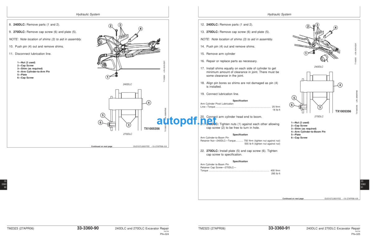 240DLC and 270DLC Excavator Repair Technical Manual