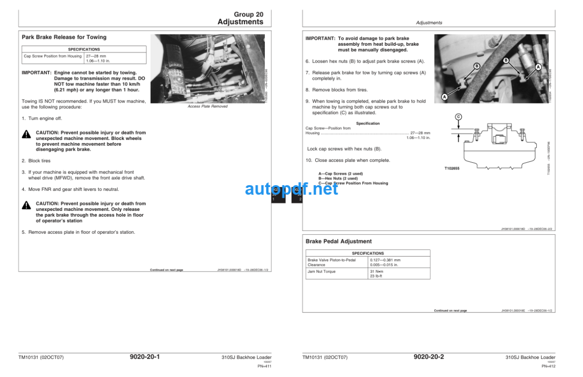 310SJ Backhoe Loader Operation and Test Technical Manual TM10131 02OCT07