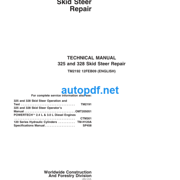 325 and 328 Skid Steer Repair Technical Manual