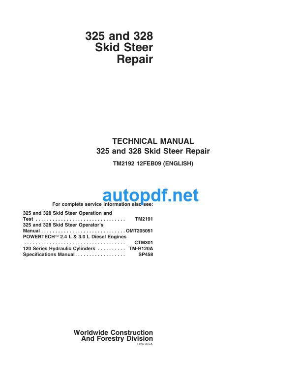 325 and 328 Skid Steer Repair Technical Manual