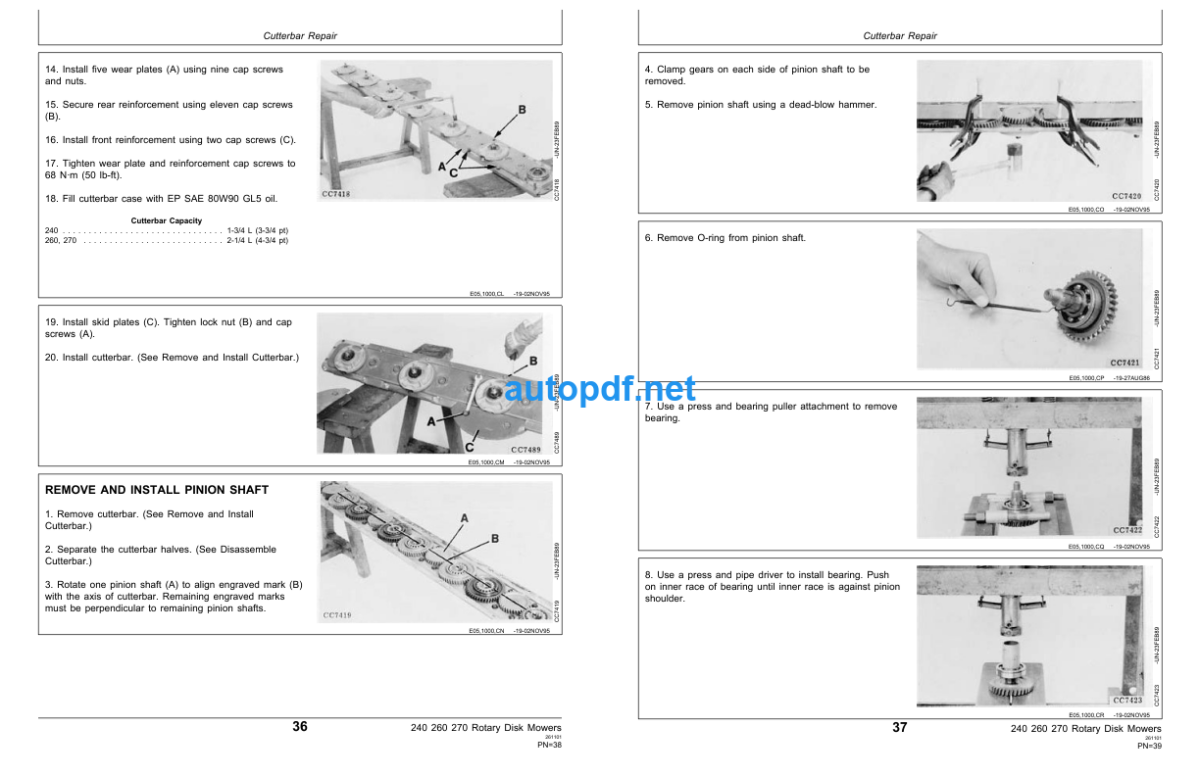 240 260 and 270 Rotary Disk Mowers Technical Manual (TM1367)