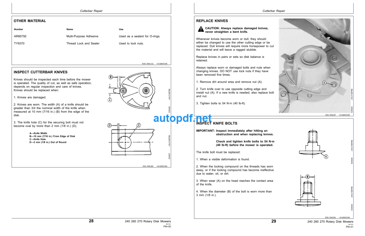 240 260 and 270 Rotary Disk Mowers Technical Manual (TM1367)