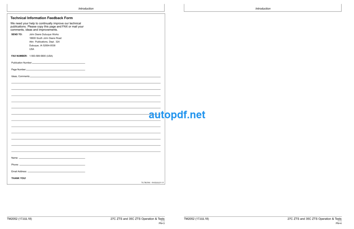 27C ZTS and 35C ZTS Excavator Operation and Tests Technical Manual (TM2052)