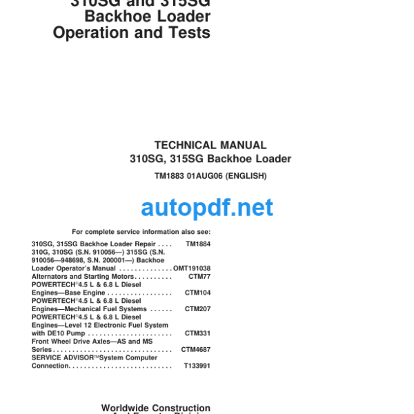 310SG, 315SG Backhoe Loader Technical Manual