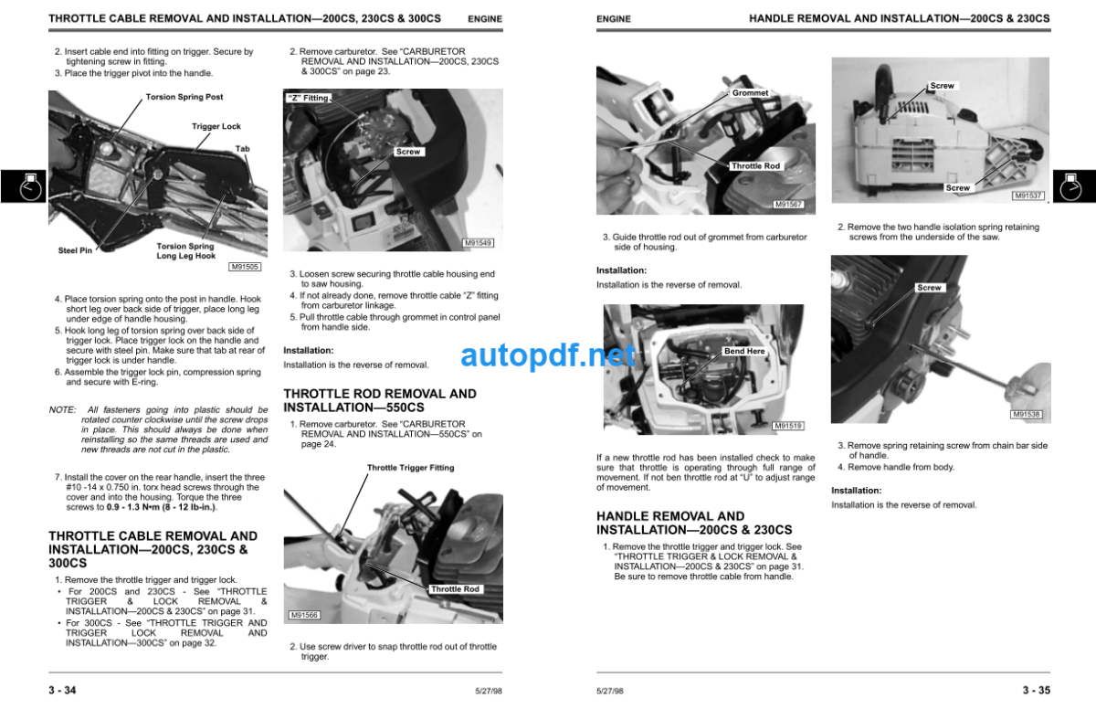 200CS 230CS 300CS 550CS Chainsaws Technical Manual (TM1750)