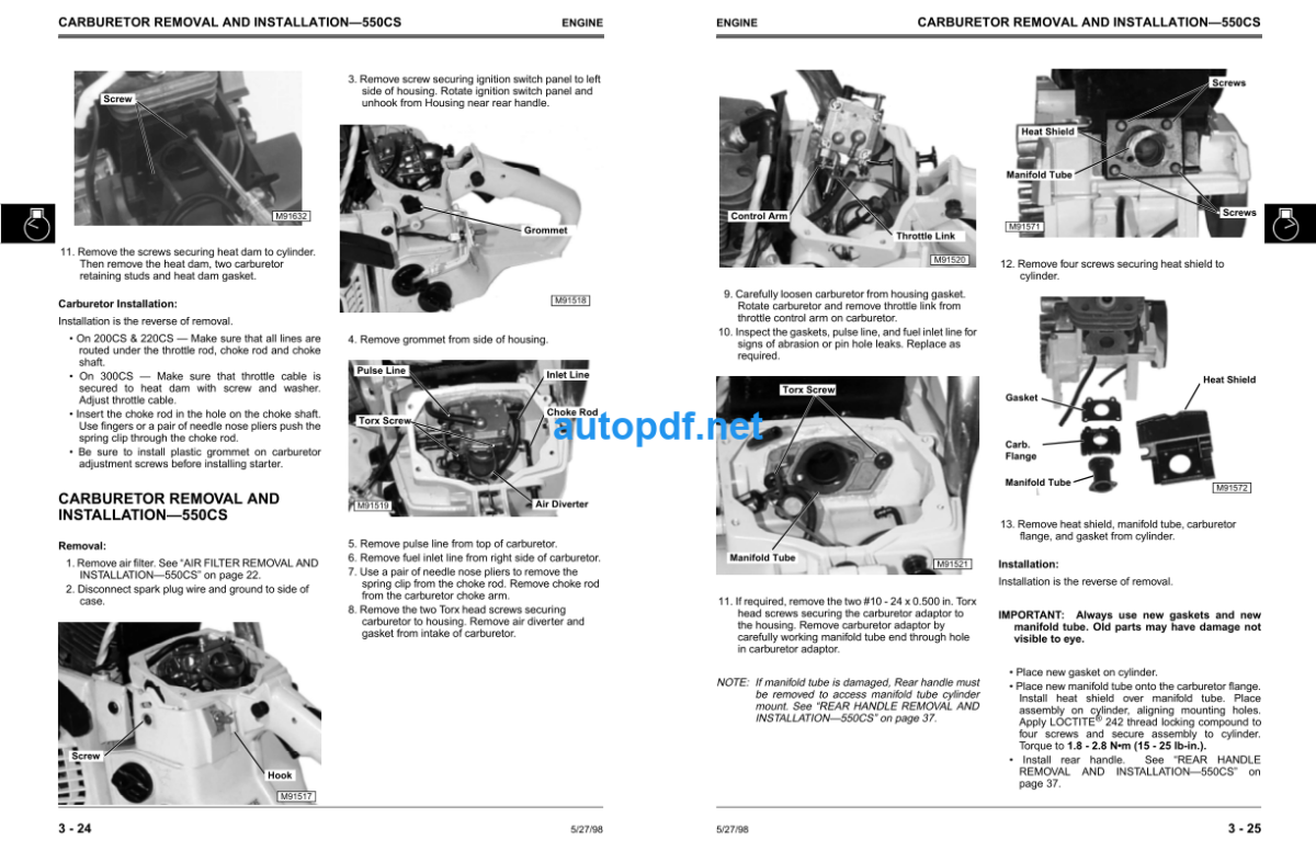 200CS 230CS 300CS 550CS Chainsaws Technical Manual (TM1750)