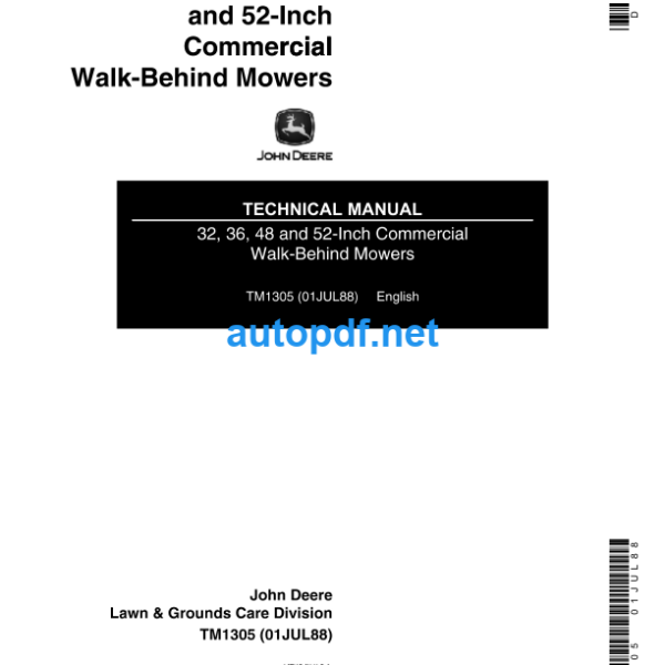 32 36 48 and 52-lnch Commercial Walk-Behind Mowers Technical Manual (TM1305)