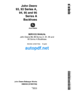 93, 93 Series A, 94, 95 and 95 Series A Backhoes SERVICE MANUAL