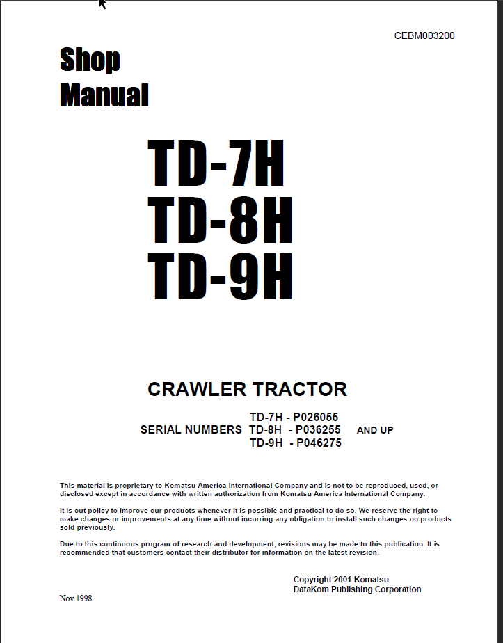 TD-7HTD-8HTD-9H Shop Manual