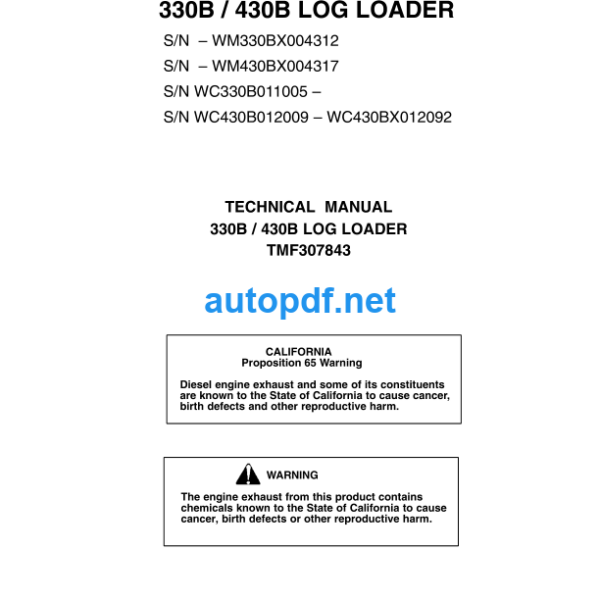 330B 430B Log Loader Technical Manual (TMF307843)