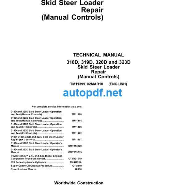 318D 319D 320D and 323D Skid Steer Loader Repair Technical Manual