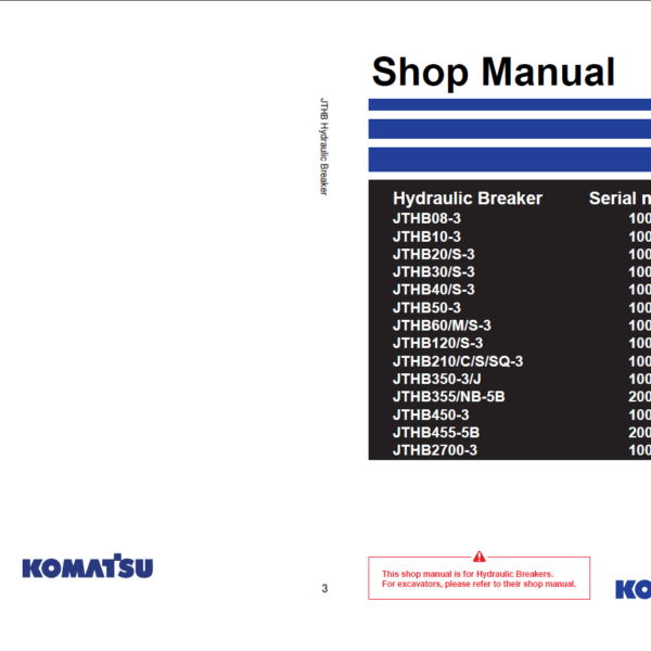JTHB08-3 JTHBIO-3 JTHB20S-3 JTHB30S-3 JTHB40S-3 JTHB50-3 JTHB60WS-3 JTHB120S-3 JTHB210CSSQ-3 JTHB350-3J JTHB355NB-5B JTHB450-3 JTHB455-5B JTHB2700-3 Shop Manual