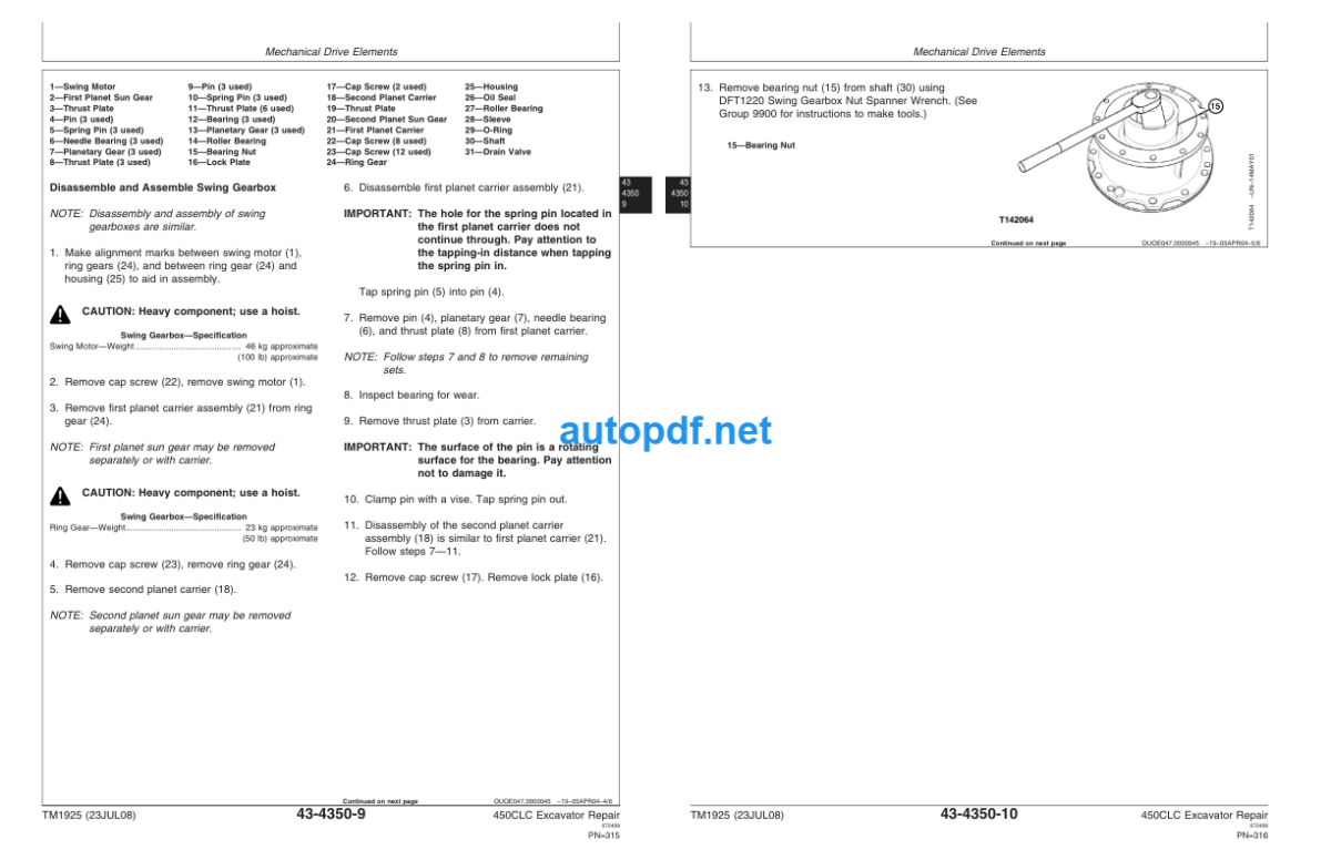 450CLC Excavator Repair Technical Manual