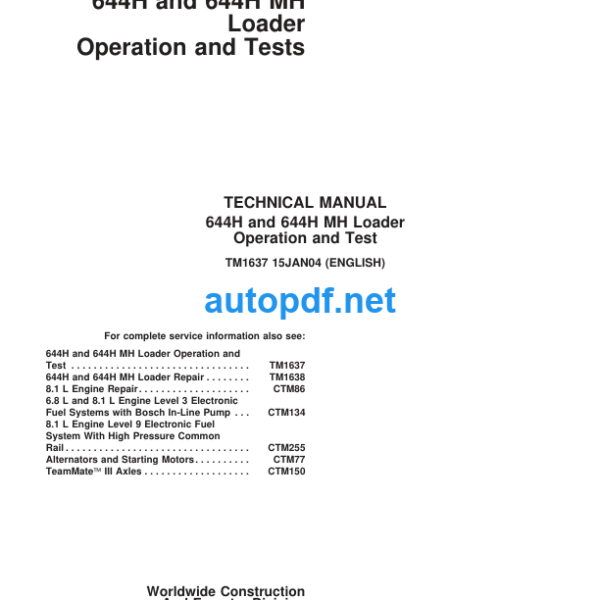 644H and 644H MH Loader Operation and Test Technical Manual