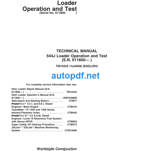 544J Loader Operation and Test (SN 611800— ) Technical Manual