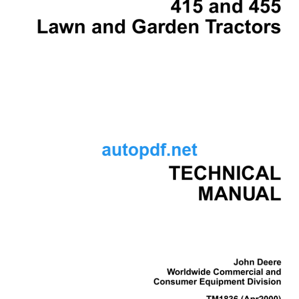 415 and 455 Lawn and Garden Tractors Technical Manual (TM1836)