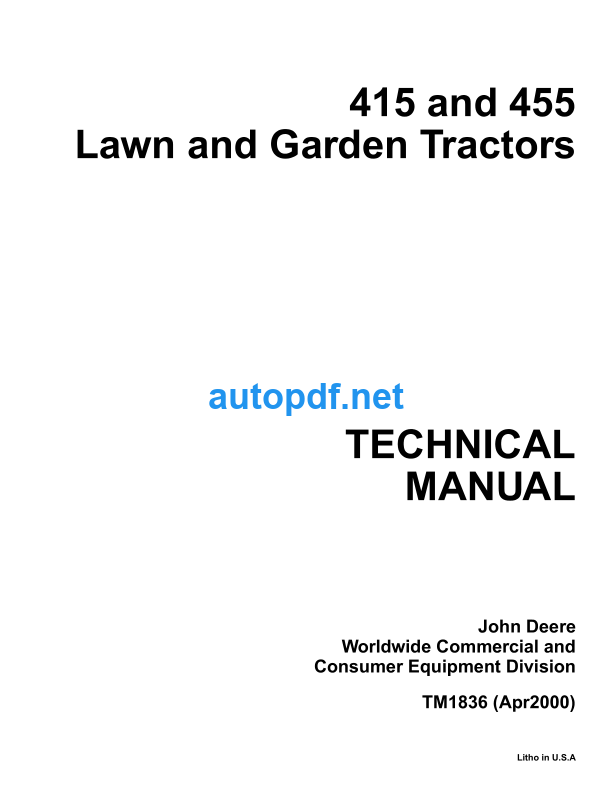 415 and 455 Lawn and Garden Tractors Technical Manual (TM1836)