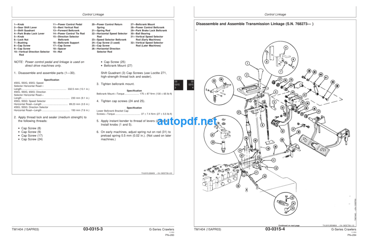 450G, 455G, 550G, 555G, 650G Crawler Repair Technical Manual