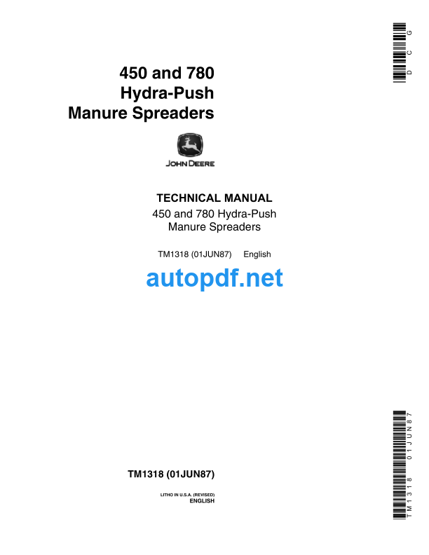 450 and 780 Hydra-Push Manure Spreaders Technical Manual (TM1318)