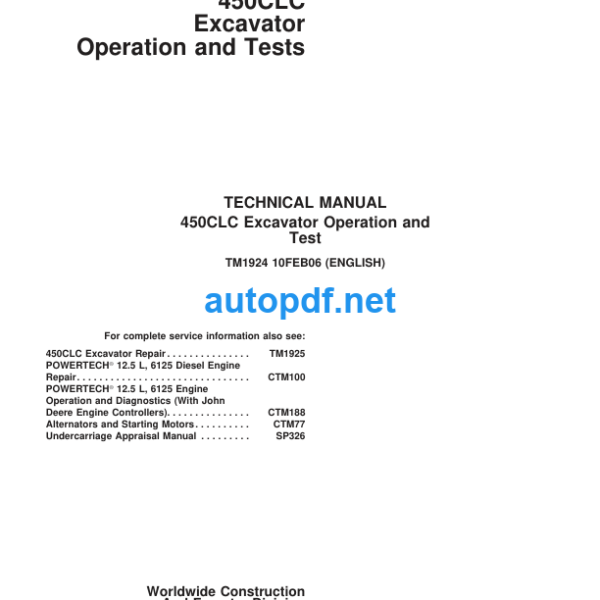 450CLC Excavator Operation and Test Technical Manual