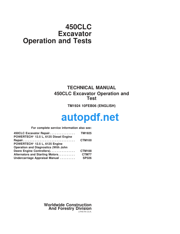 450CLC Excavator Operation and Test Technical Manual