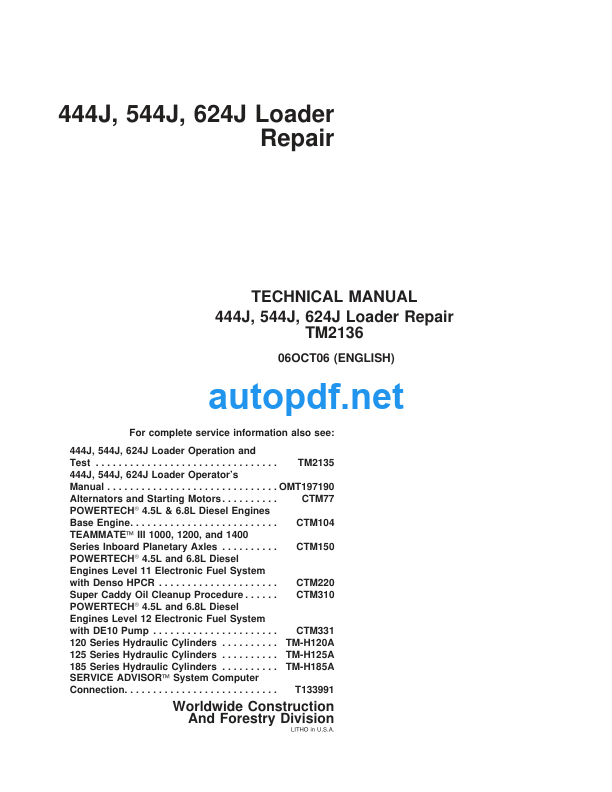 444J, 544J, 624J Loader Repair Technical Manual