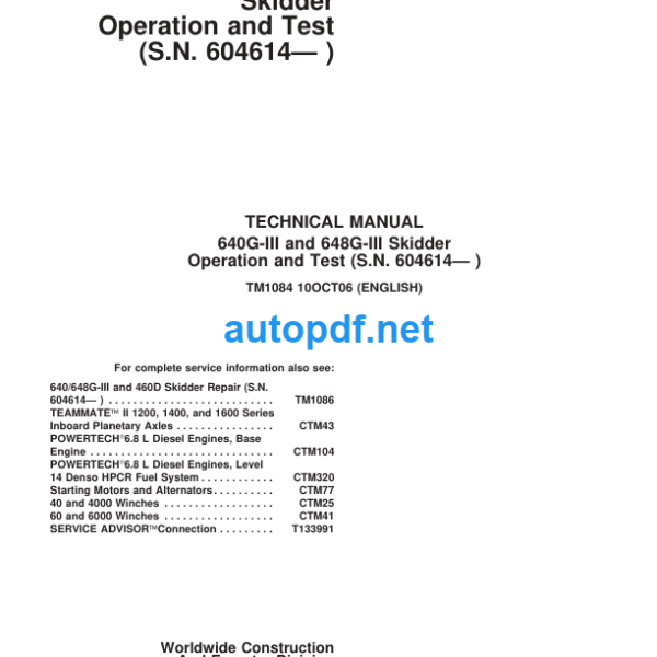 640G-III and 648G-III Skidder Operation and Test Technical Manual