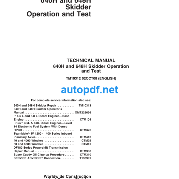 640H and 648H Skidder Operation and Test Technical Manual