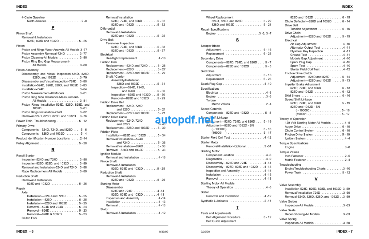 524D 724D 826D 828D and 1032D Walk-Behind Snowblowers Technical Manual (TM1612)