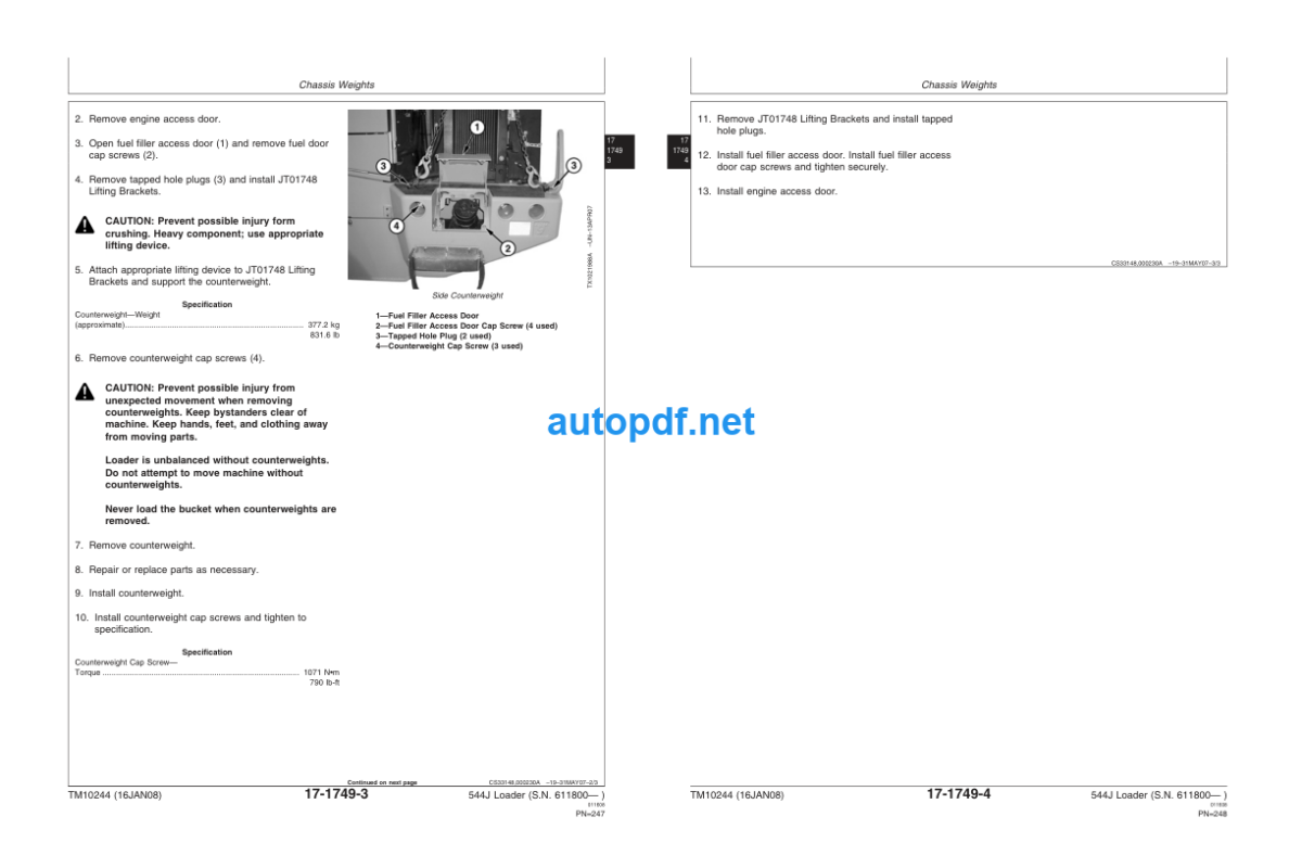 544J Loader Repair (S.N. 611800) Technical Manual